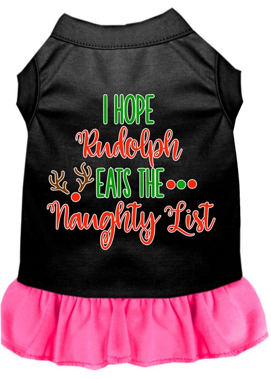 Hope Rudolph Eats Naughty List Screen Print Dog Dress Black with Bright Pink XS